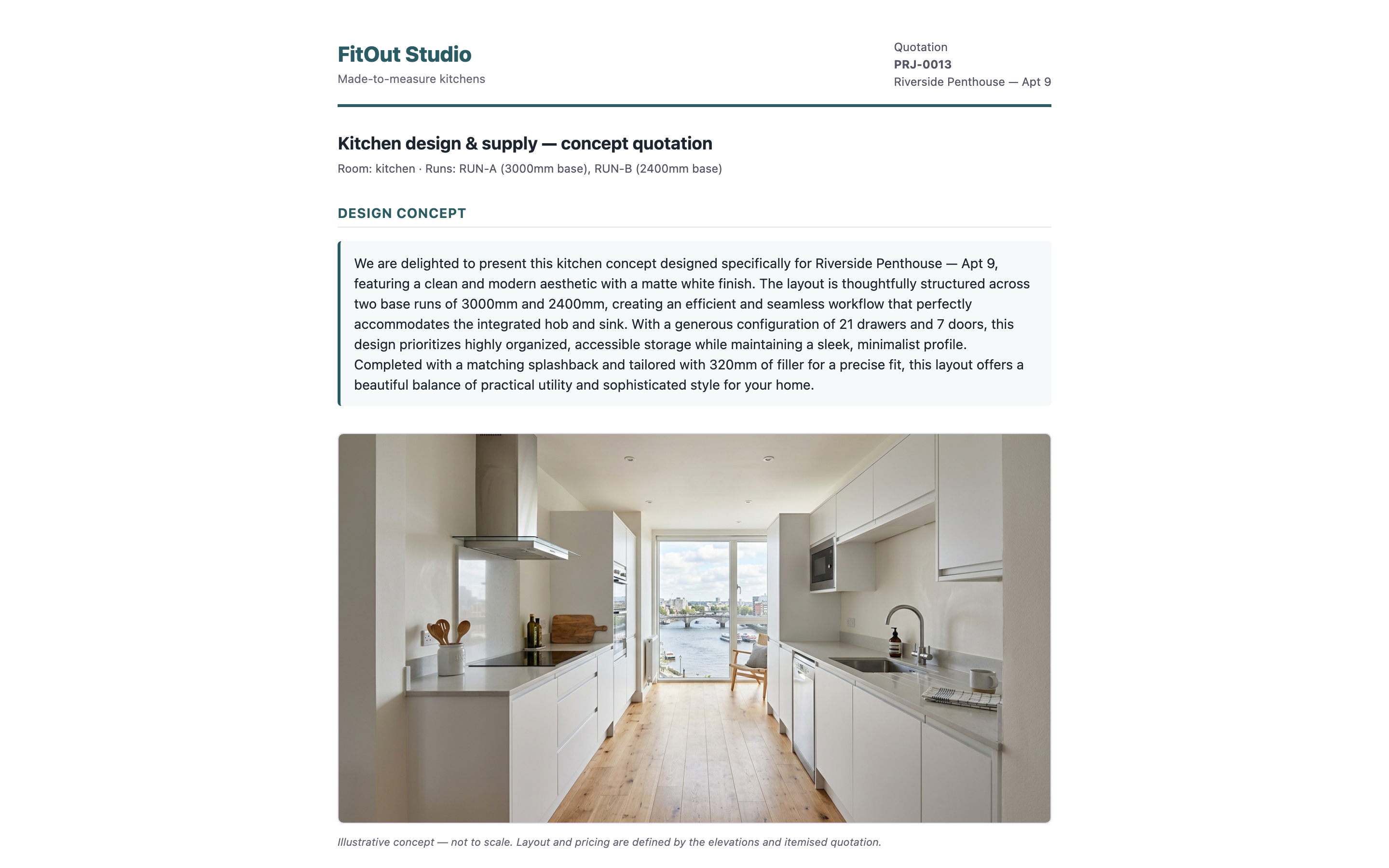FitOutOS branded PDF quotation with concept and pricing